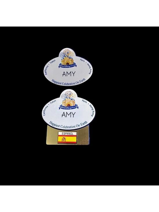 Disney Jewelry - Walt Disney World Cinderella Castle Cast Member Name Tag AMY Espanol